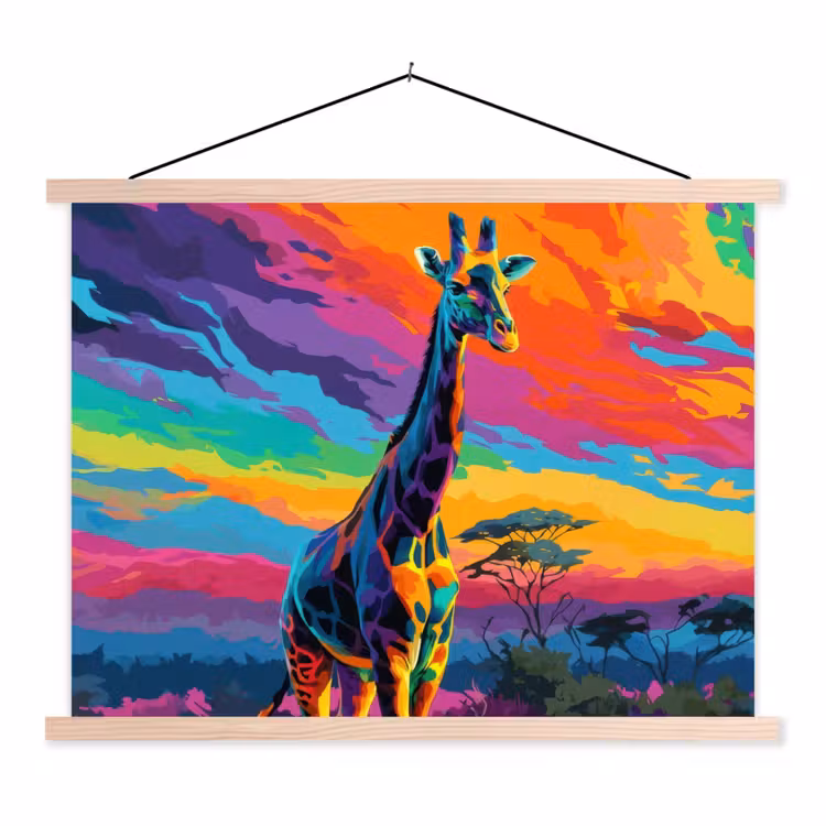 Schoolplaat - Giraffe - Savanna - Lucht - Gekleurd — 1