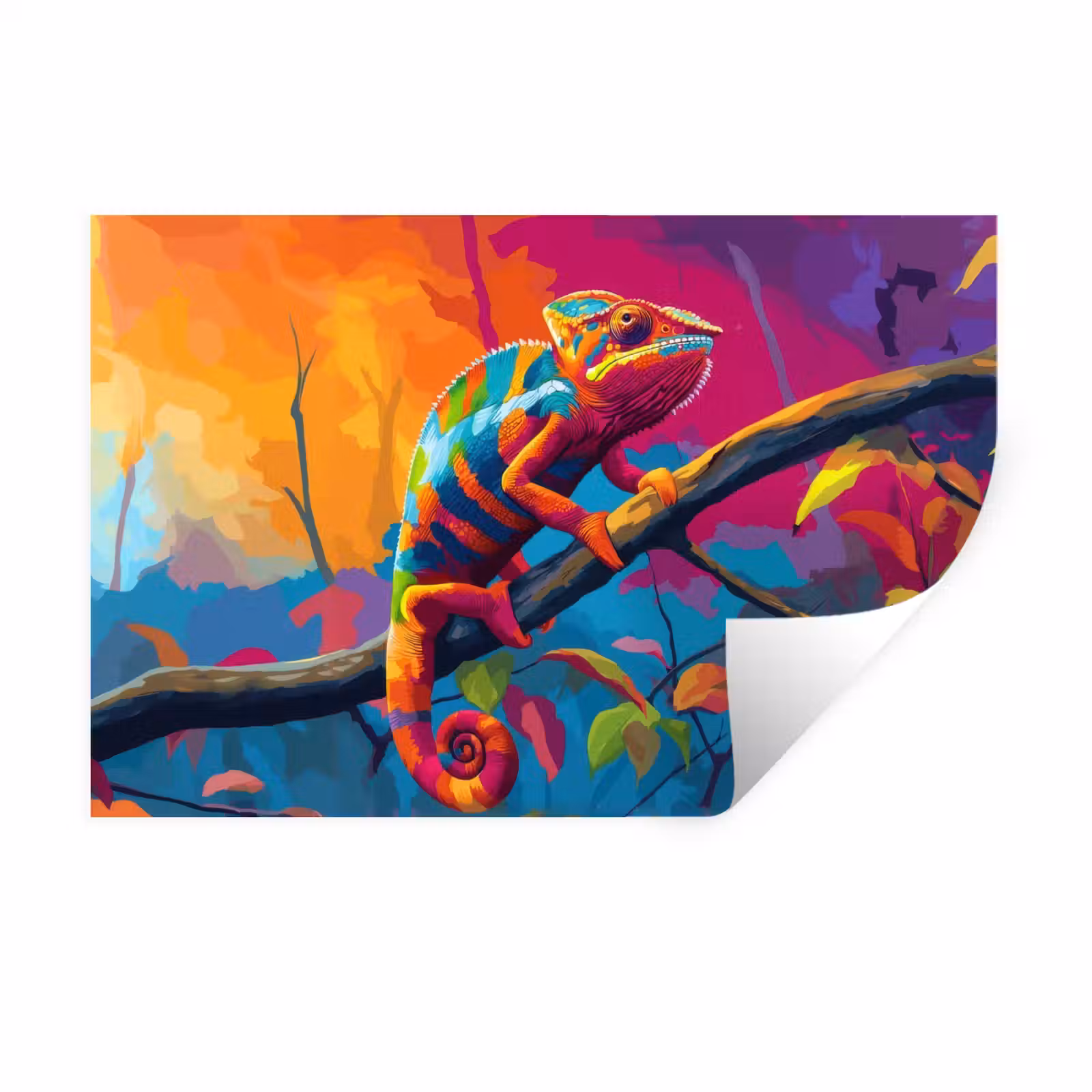 Muursticker - Kameleon - Tak - Gestreept - Bladeren — 1