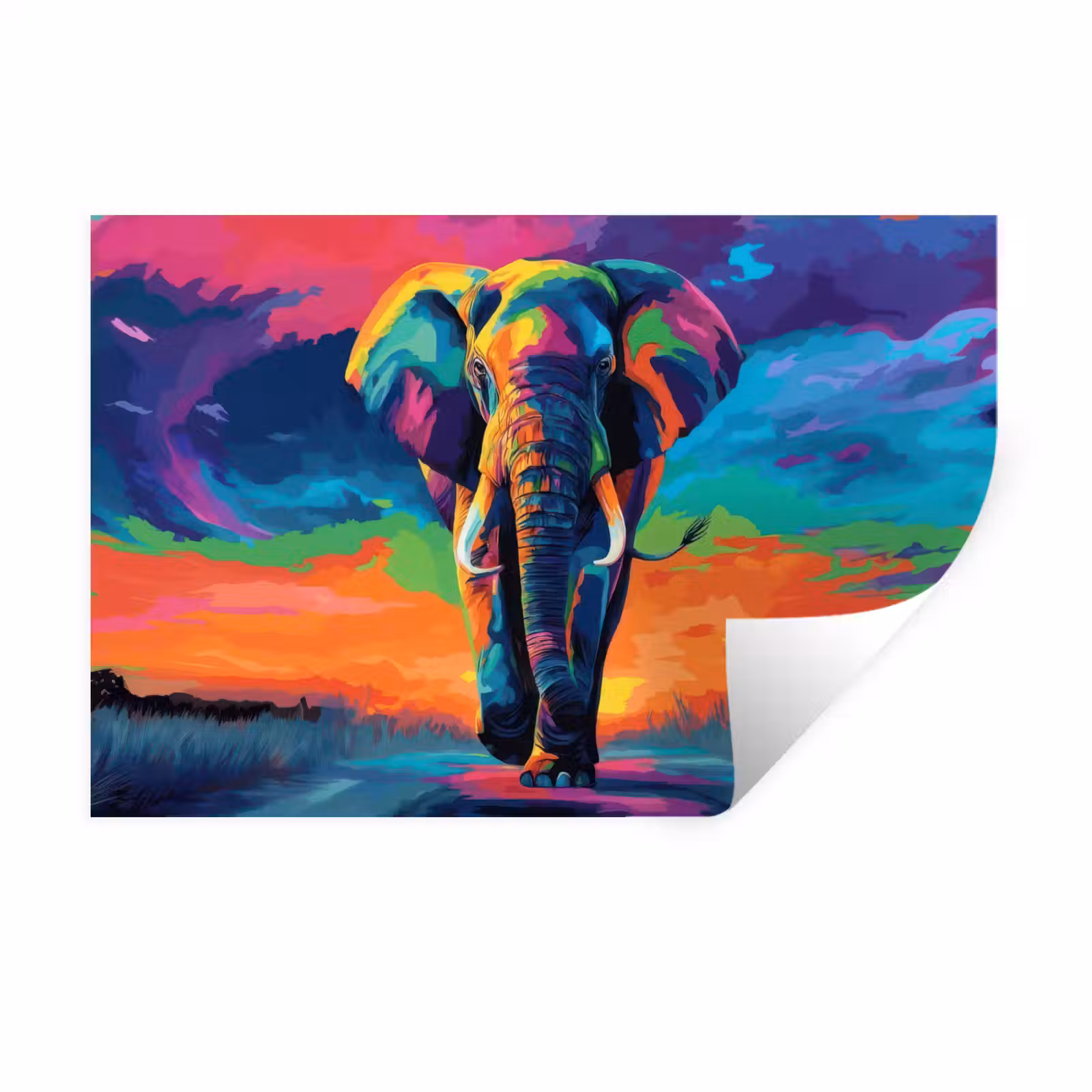 Muursticker - Olifant - Kleurrijk - Lucht - Abstract — 1