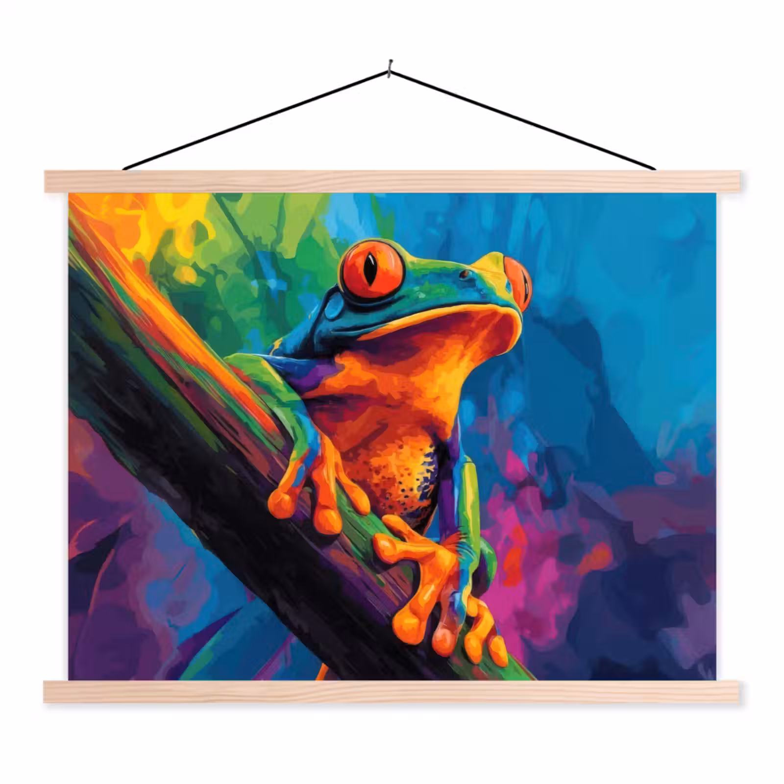 Schoolplaat - Kikker - Felgekleurd - Tak - Regenboog — 1
