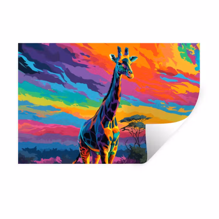 Muursticker - Giraffe - Savanna - Lucht - Gekleurd — 1