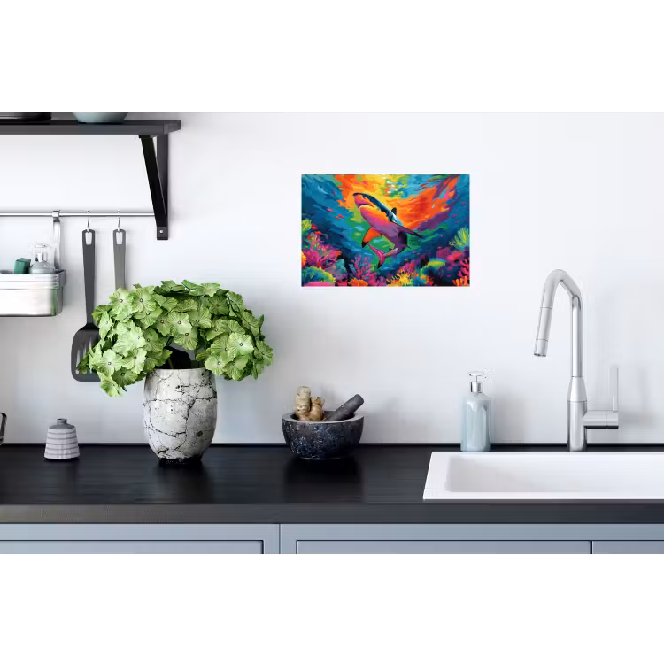 Muursticker - Haai - Koraalrif - Abstract - Kleurrijk — 2
