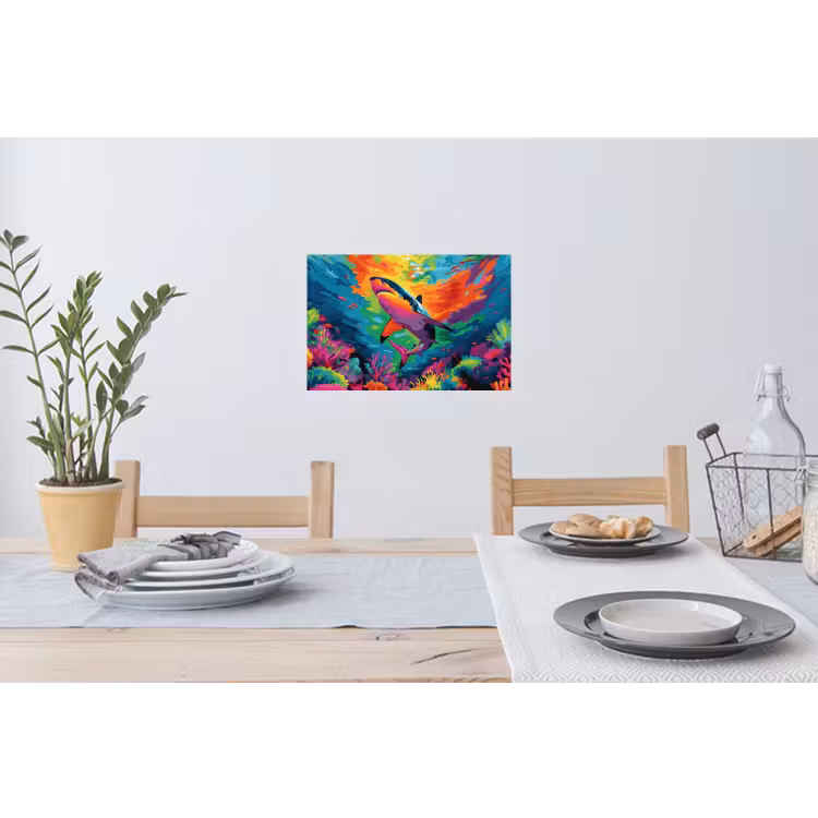 Muursticker - Haai - Koraalrif - Abstract - Kleurrijk — 3