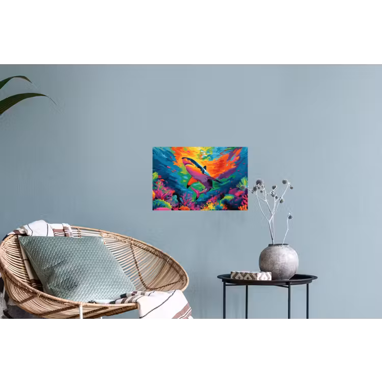 Muursticker - Haai - Koraalrif - Abstract - Kleurrijk — 4