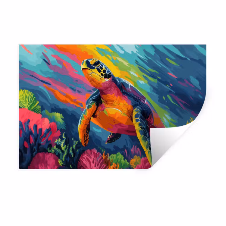 Muursticker - Koraal - Schildpad - Abstract - Water — 1