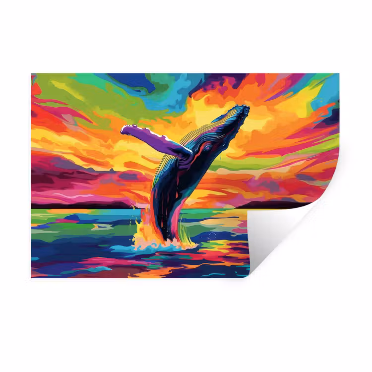 Muursticker - Zonsondergang - Walvis - Geschilderd - Kleurrijk — 1