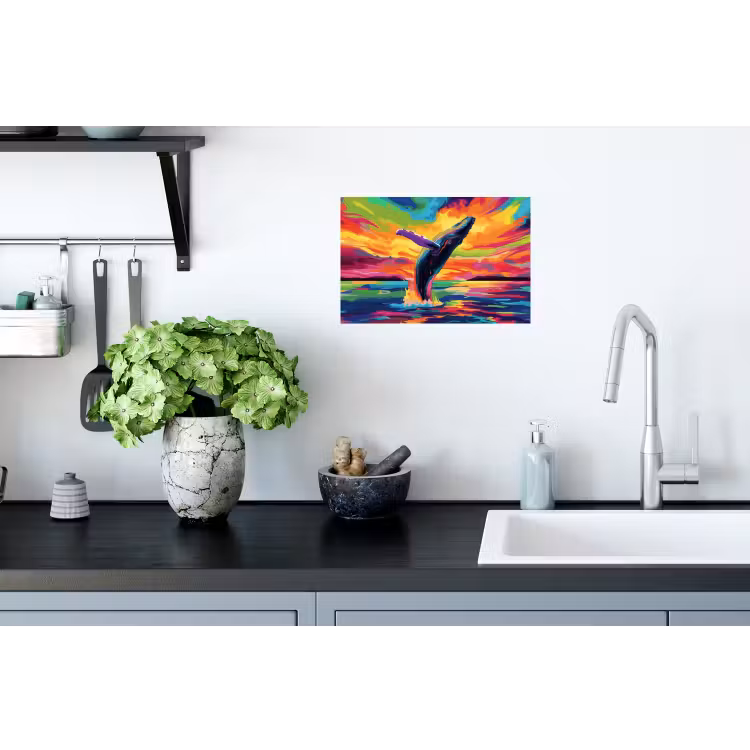 Muursticker - Zonsondergang - Walvis - Geschilderd - Kleurrijk — 2
