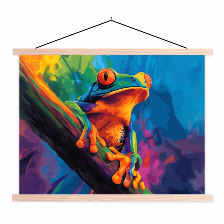 Schoolplaat - Kikker - Felgekleurd - Tak - Regenboog — 1