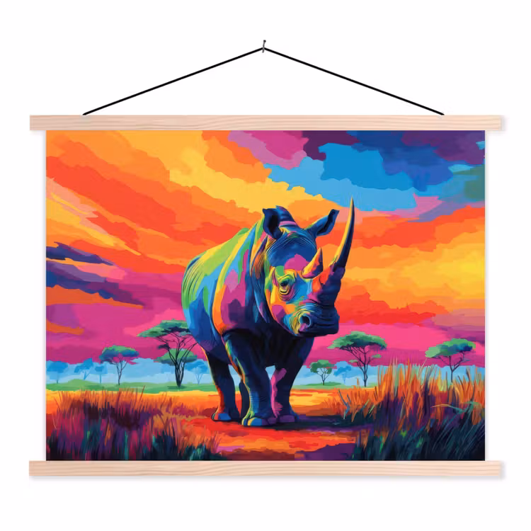Schoolplaat - Neushoorn - Zonsondergang - Savanna - Kleurrijk — 1