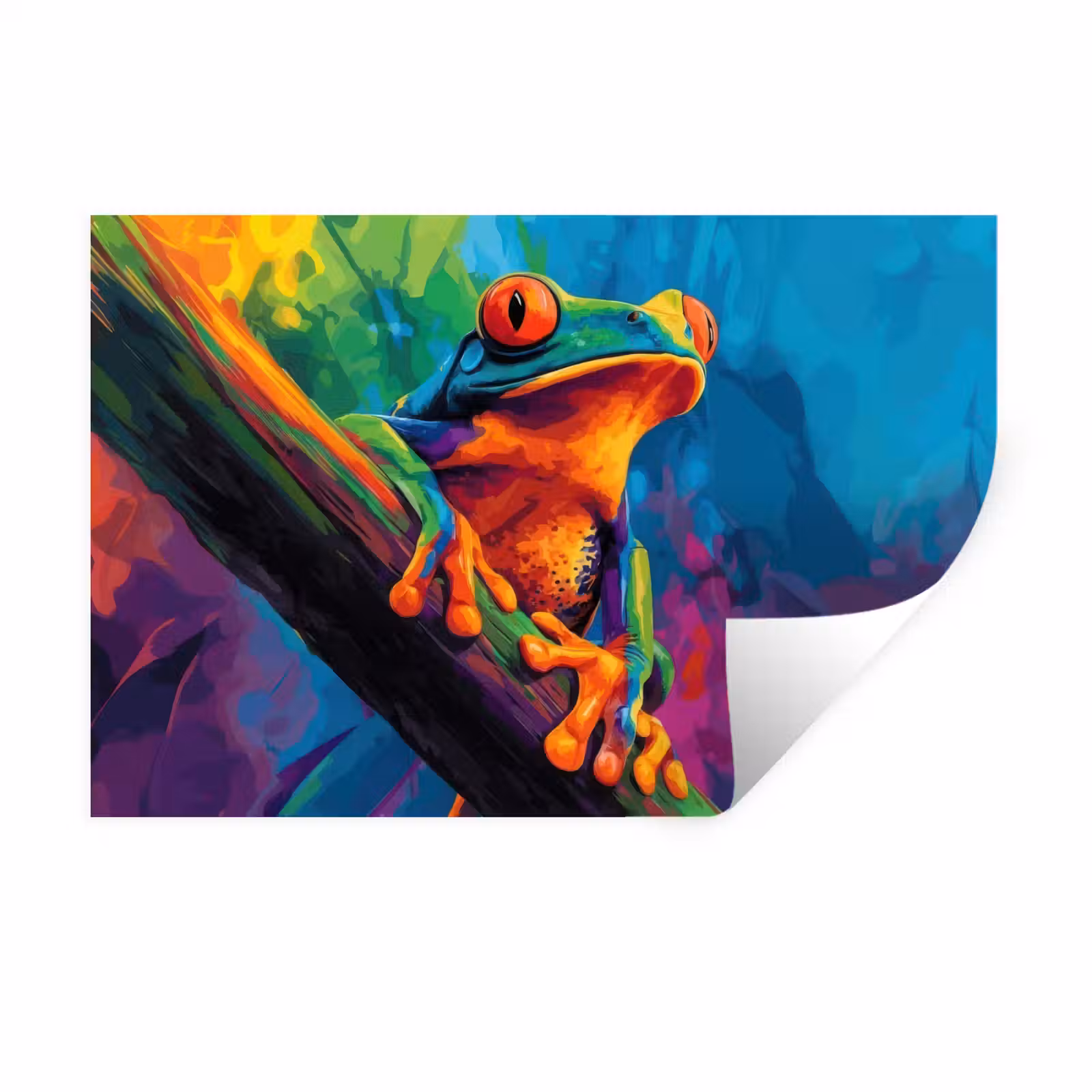 Muursticker - Kikker - Felgekleurd - Tak - Regenboog — 1