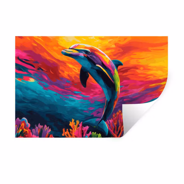 Muursticker - Dolfijn - Kleurrijk - Oceaan - Koraal — 1