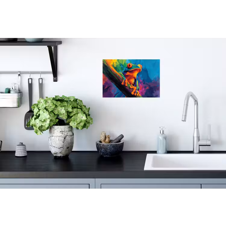 Muursticker - Kikker - Felgekleurd - Tak - Regenboog — 2