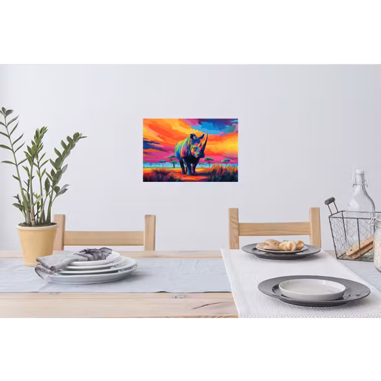 Muursticker - Neushoorn - Zonsondergang - Savanna - Kleurrijk — 3