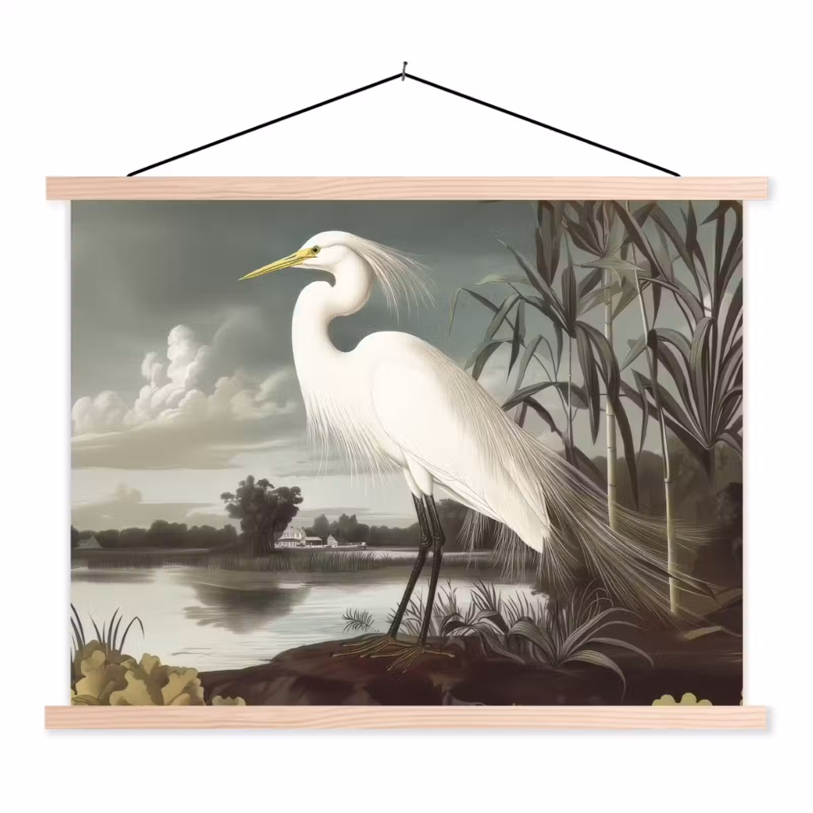 Schoolplaat - Reiger - Planten - Wolken - Wit — 1