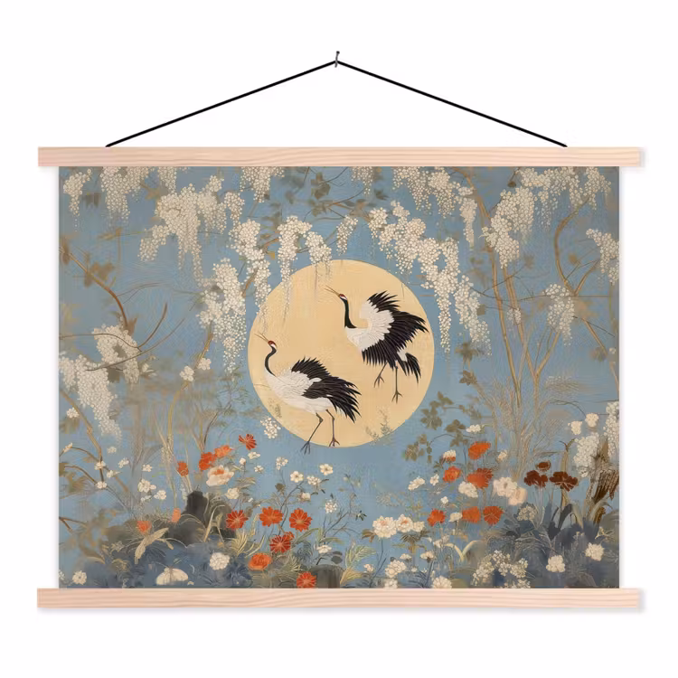 Schoolplaat - Kraanvogels - Maan - Bloemen - Blauw — 1