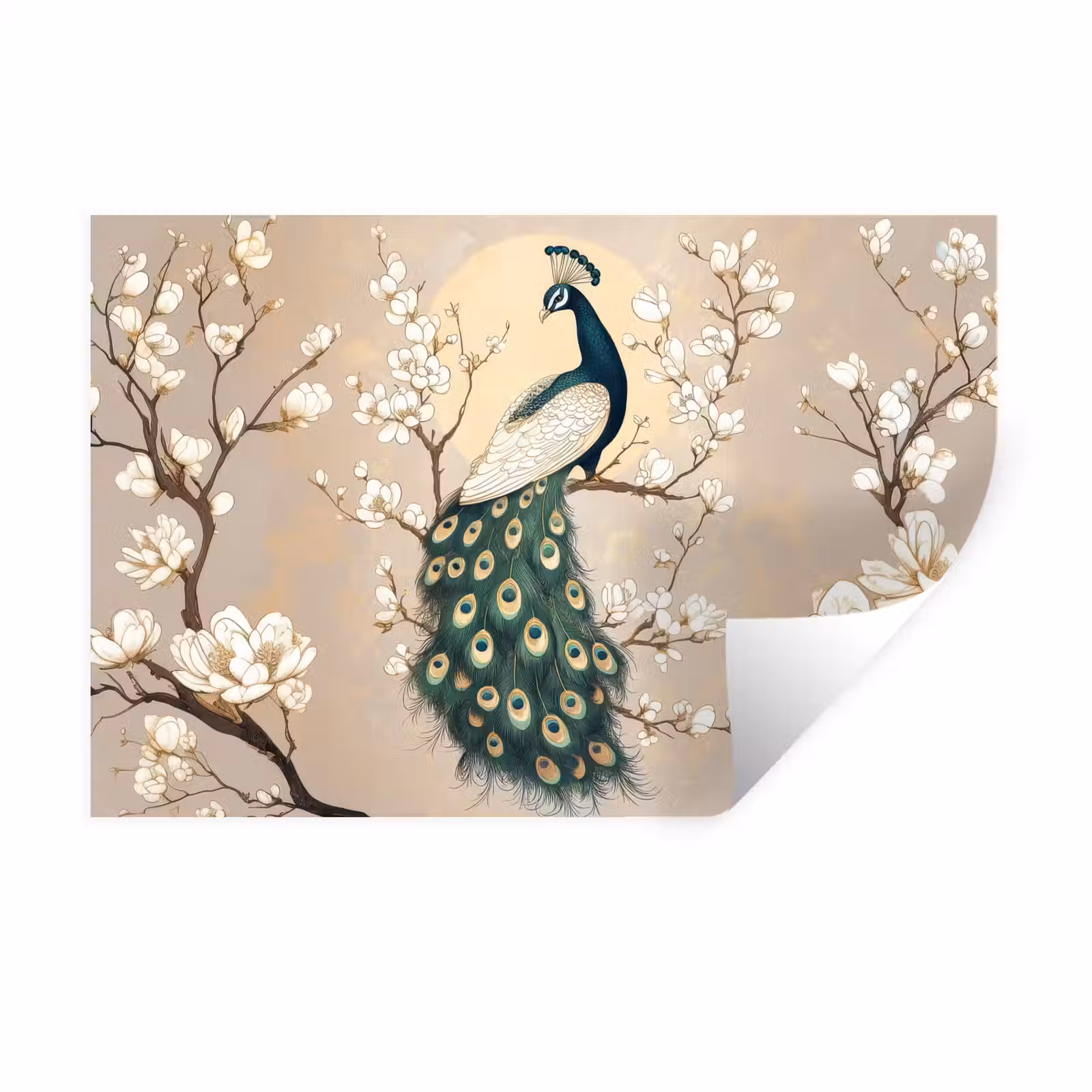 Muursticker - Pauw - Tak - Bloemen — 1