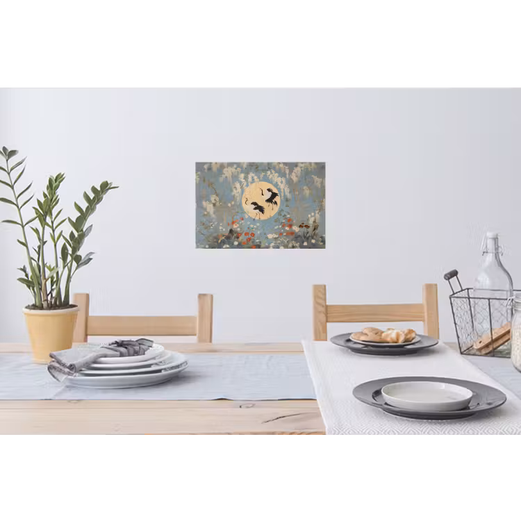 Muursticker - Kraanvogels - Maan - Bloemen - Blauw — 3