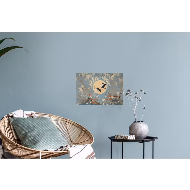 Muursticker - Kraanvogels - Maan - Bloemen - Blauw — 4