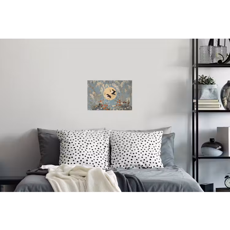 Muursticker - Kraanvogels - Maan - Bloemen - Blauw — 5