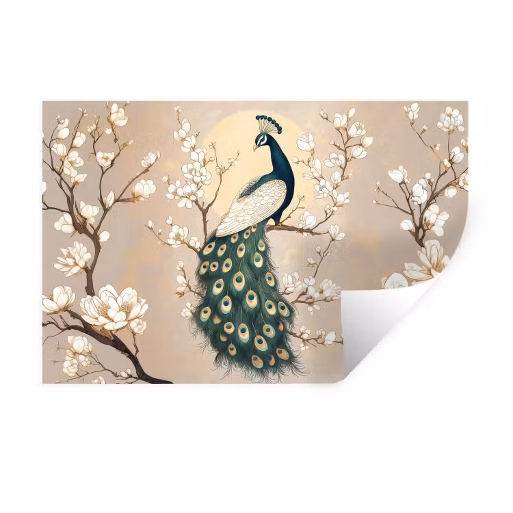 Muursticker - Pauw - Tak - Bloemen — 1