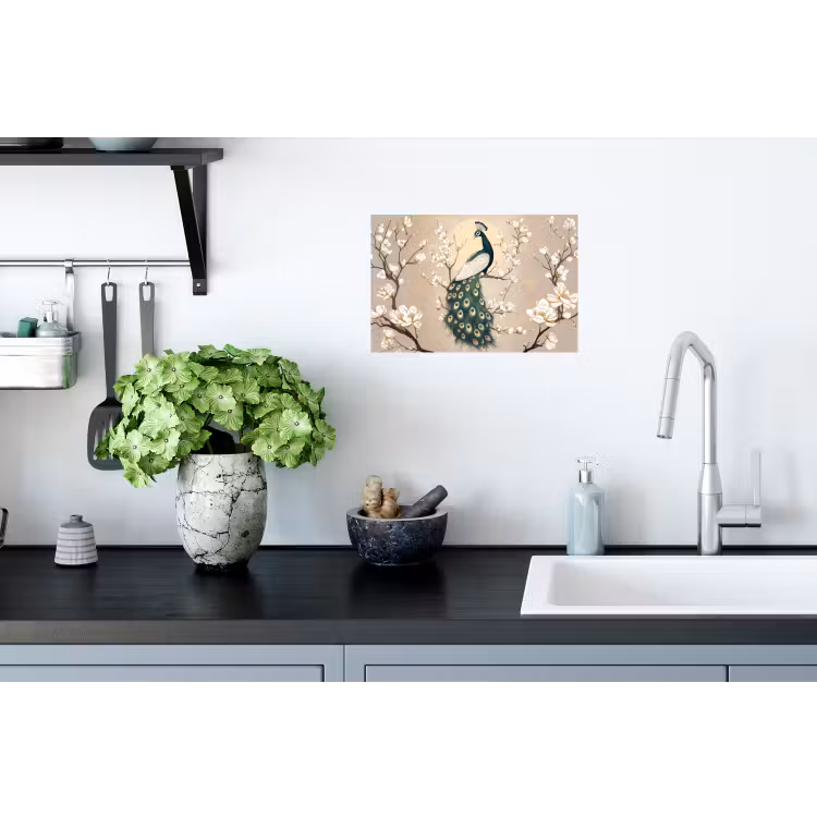 Muursticker - Pauw - Tak - Bloemen — 2