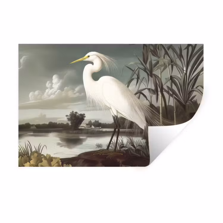 Muursticker - Reiger - Planten - Wolken - Wit — 1
