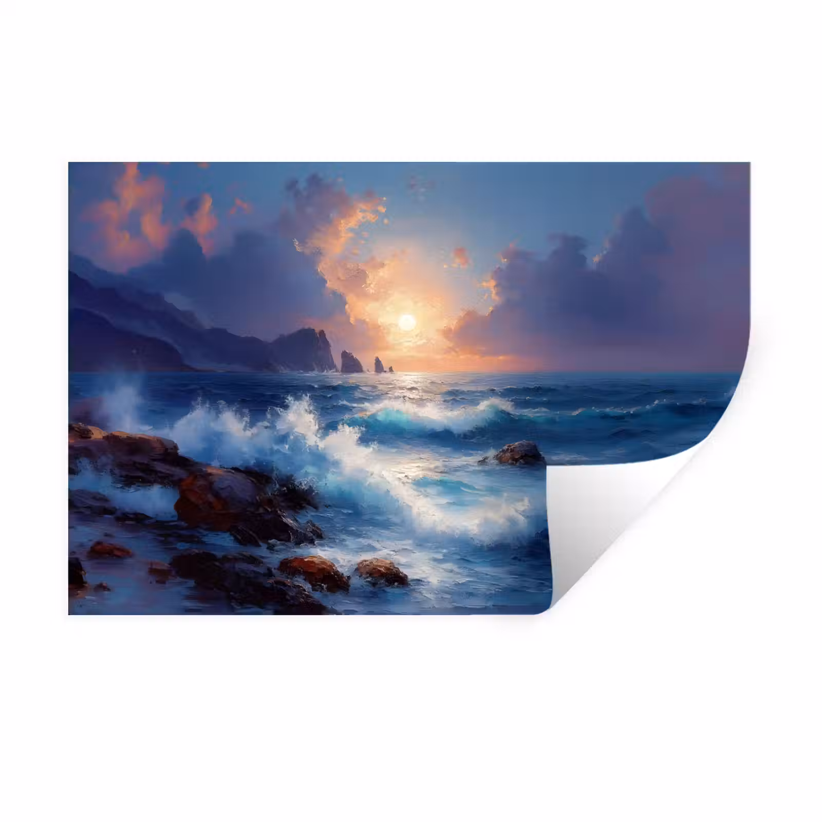 Muursticker - Golven - Zee - Kleurrijk - Rotsen — 1