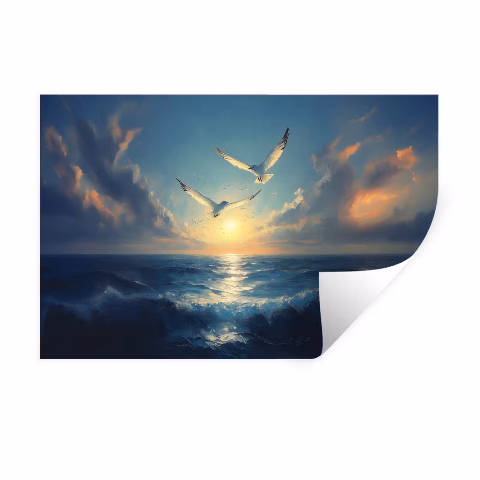 Muursticker - Meeuwen - Zee - Wolken -Blauw — 1