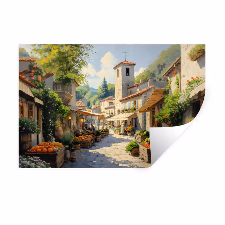 Muursticker - Dorp - Zon - Kraampjes - Huizen — 1