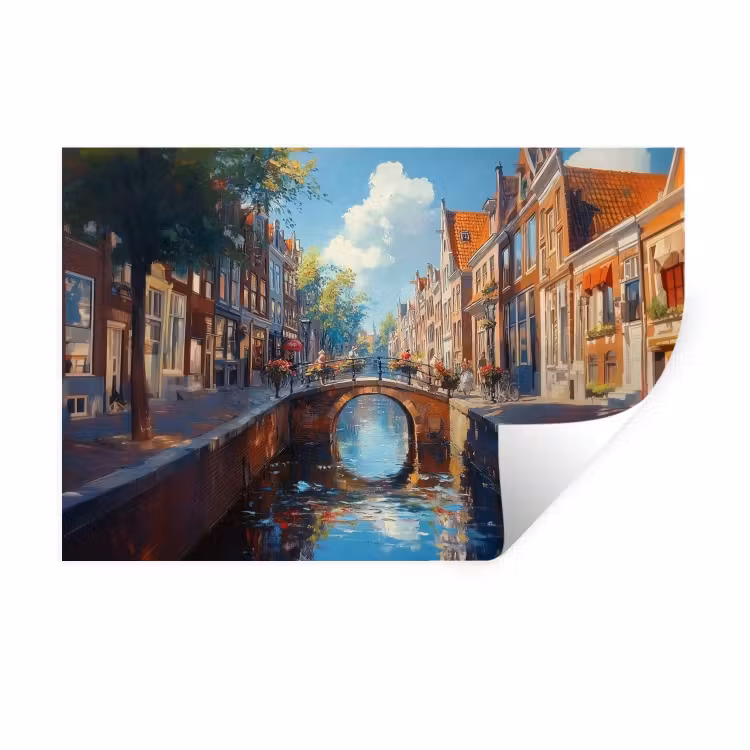 Muursticker - Stad - Gracht - Zon - Fietsen — 1