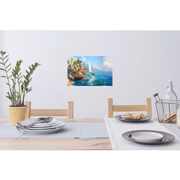 Muursticker - Zeilboot - Rotsen - Kust - Huizen — 3