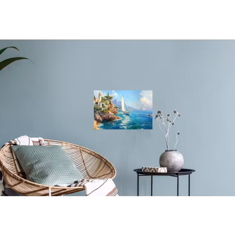 Muursticker - Zeilboot - Rotsen - Kust - Huizen — 4