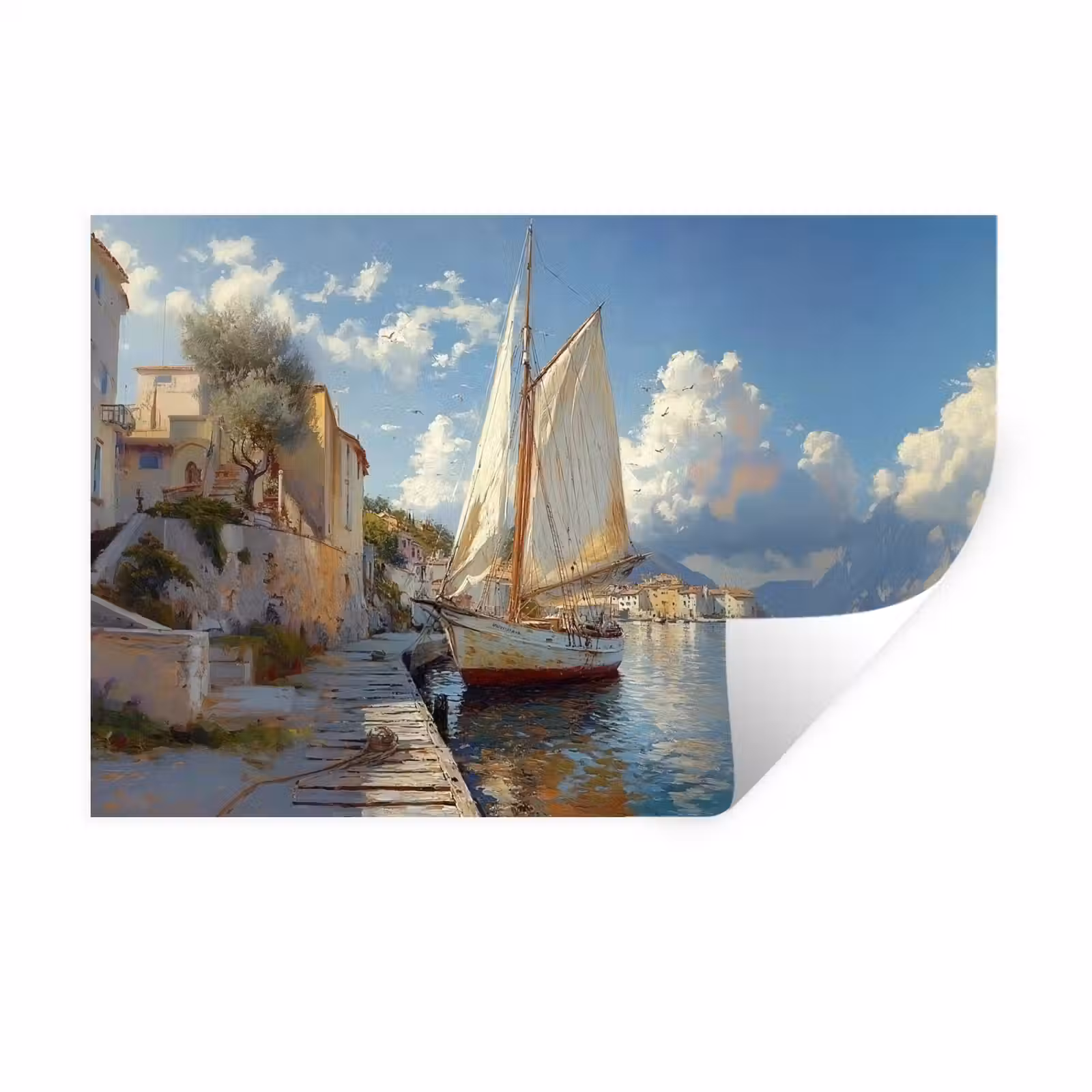 Muursticker - Zeilschip - Huizen - Kade - Zee — 1