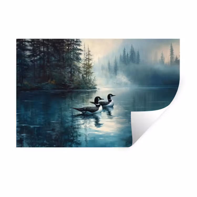 Muursticker - Bos - Water - Eenden - Mistig — 1