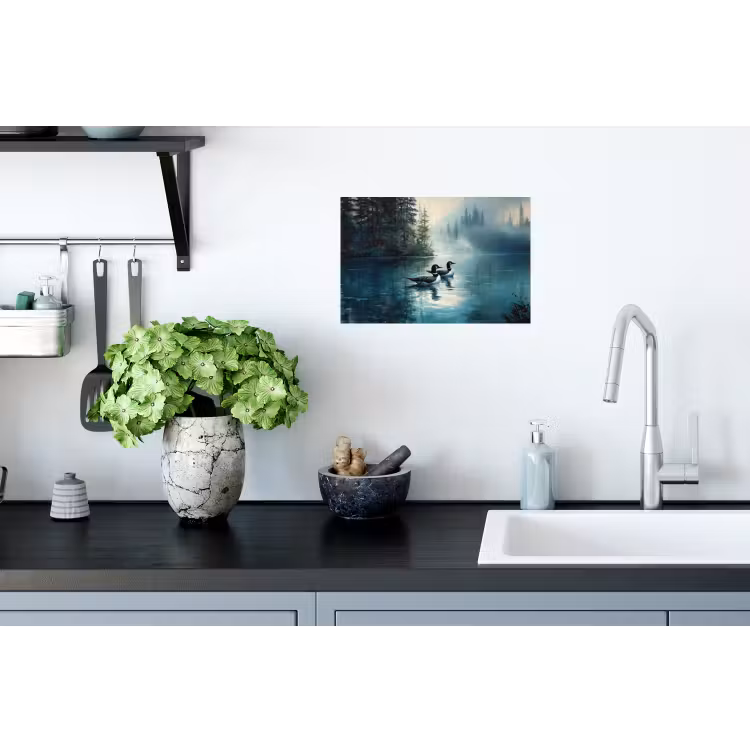 Muursticker - Bos - Water - Eenden - Mistig — 2