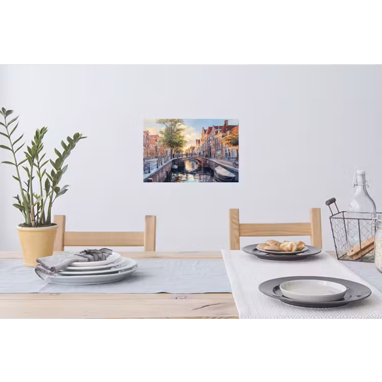 Muursticker - Brug - Stad - Huizen - Boot — 3