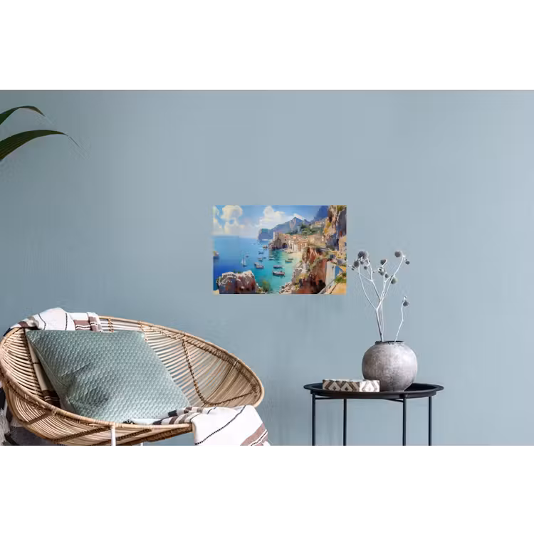 Muursticker - Kustdorp - Schilderij - Rotsen - Boten — 4