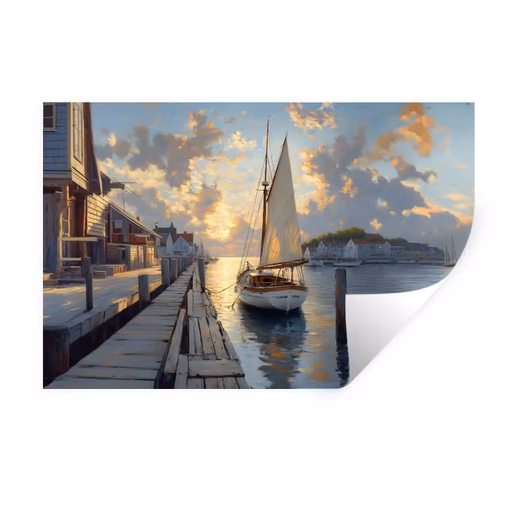 Muursticker - Zeilboot - Zon - Pier - Hout — 1