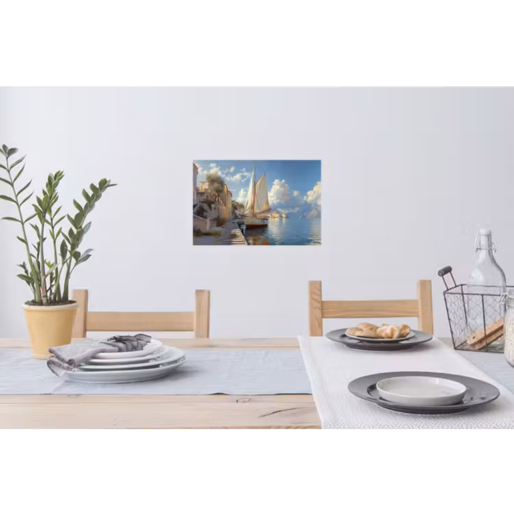 Muursticker - Zeilschip - Huizen - Kade - Zee — 3