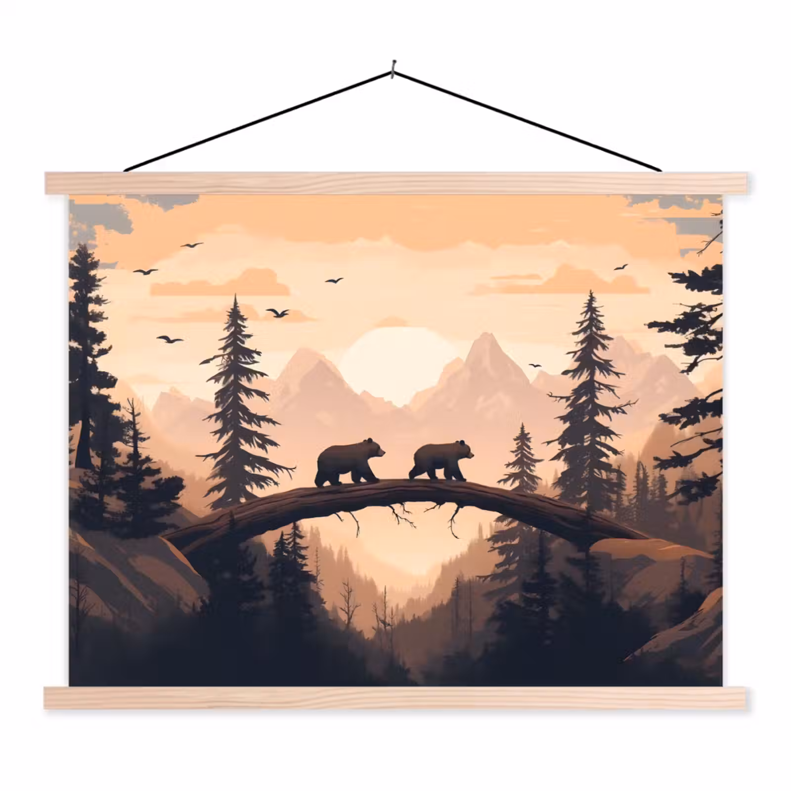 Schoolplaat - Beren - Bomen - Landschap - Zonsondergang — 1