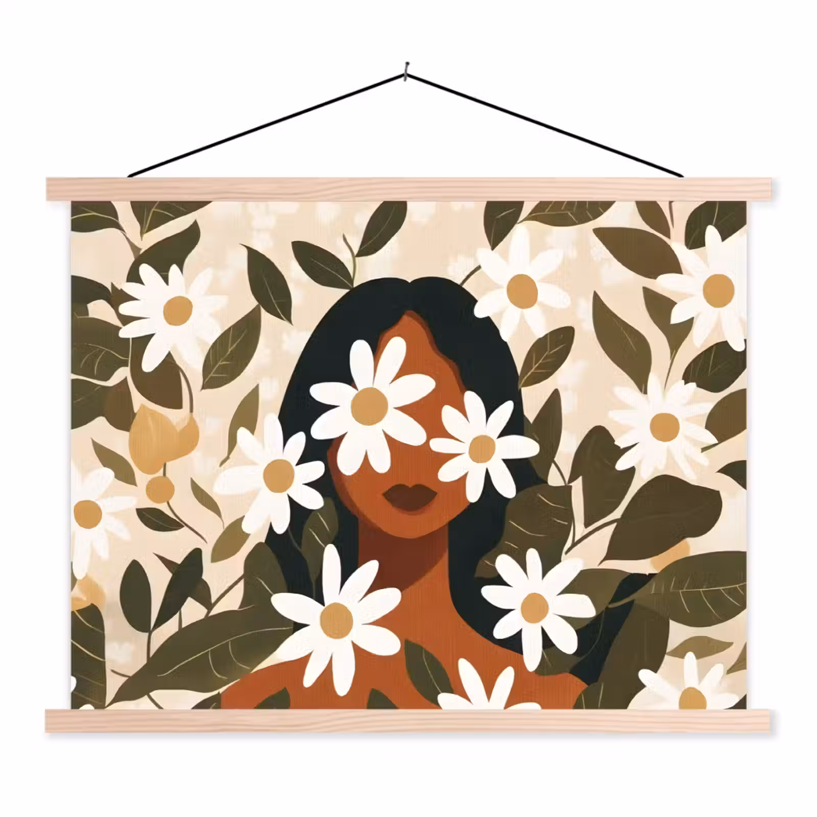 Schoolplaat - Illustratie - Vrouw - Madeliefjes - Wit — 1
