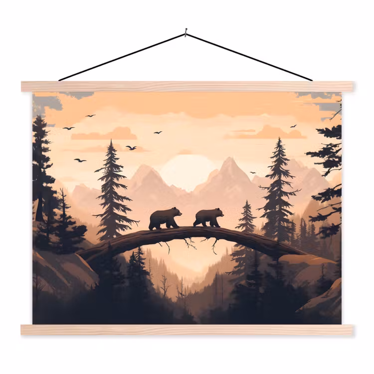 Schoolplaat - Beren - Bomen - Landschap - Zonsondergang — 1