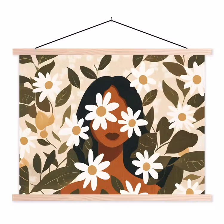 Schoolplaat - Illustratie - Vrouw - Madeliefjes - Wit — 1