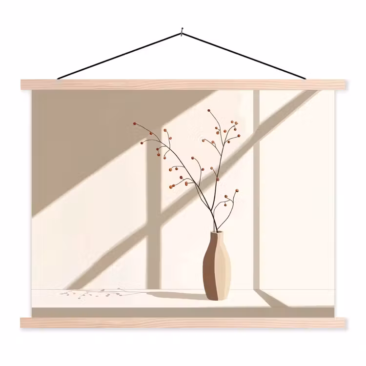 Schoolplaat - Vaas - Takken - Bessen - Minimalistisch — 1
