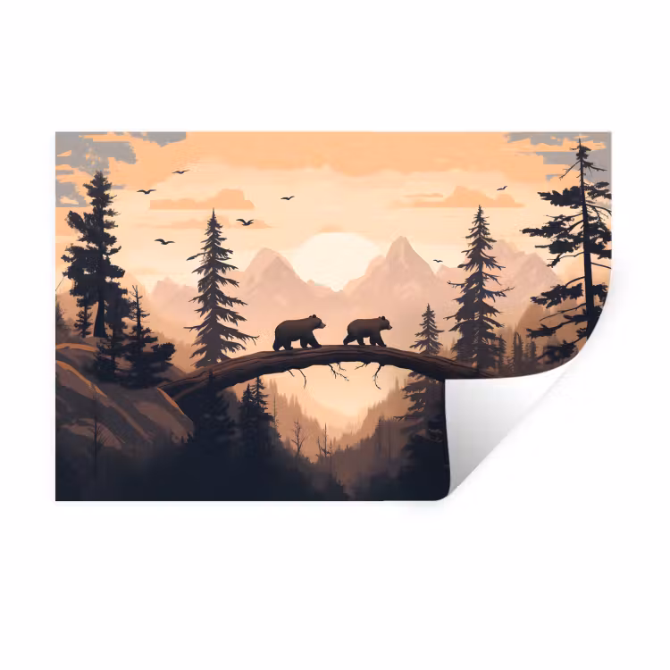 Muursticker - Beren - Bomen - Landschap - Zonsondergang — 1