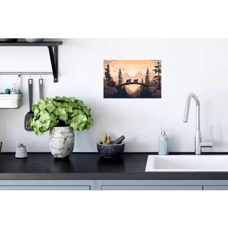 Muursticker - Beren - Bomen - Landschap - Zonsondergang — 2