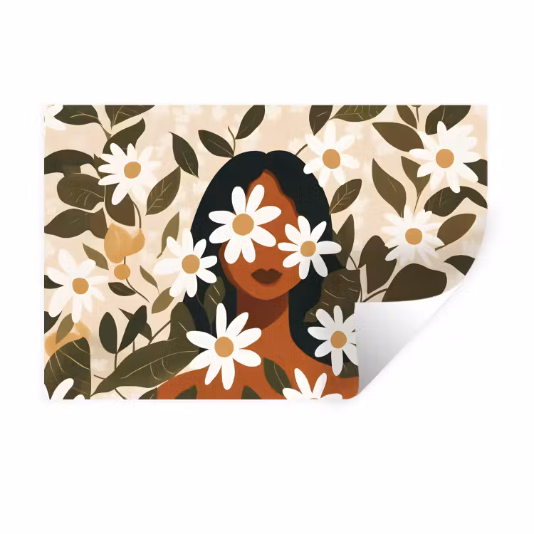 Muursticker - Illustratie - Vrouw - Madeliefjes - Wit — 1