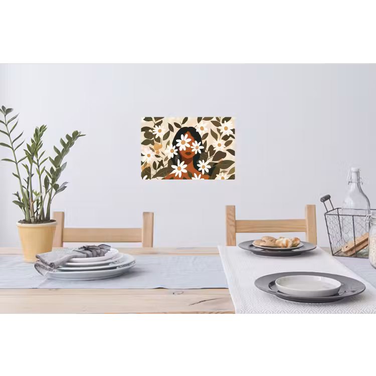Muursticker - Illustratie - Vrouw - Madeliefjes - Wit — 3