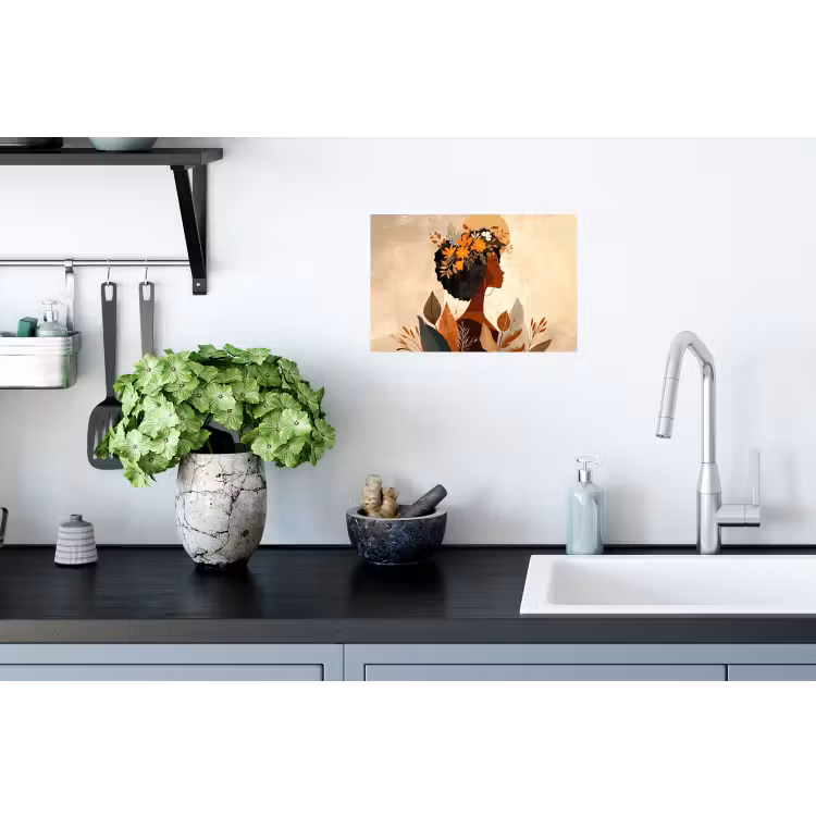Muursticker - Vrouw - Krullen - Bloemen - Beige — 2