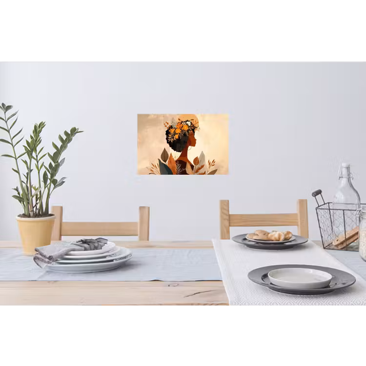 Muursticker - Vrouw - Krullen - Bloemen - Beige — 3